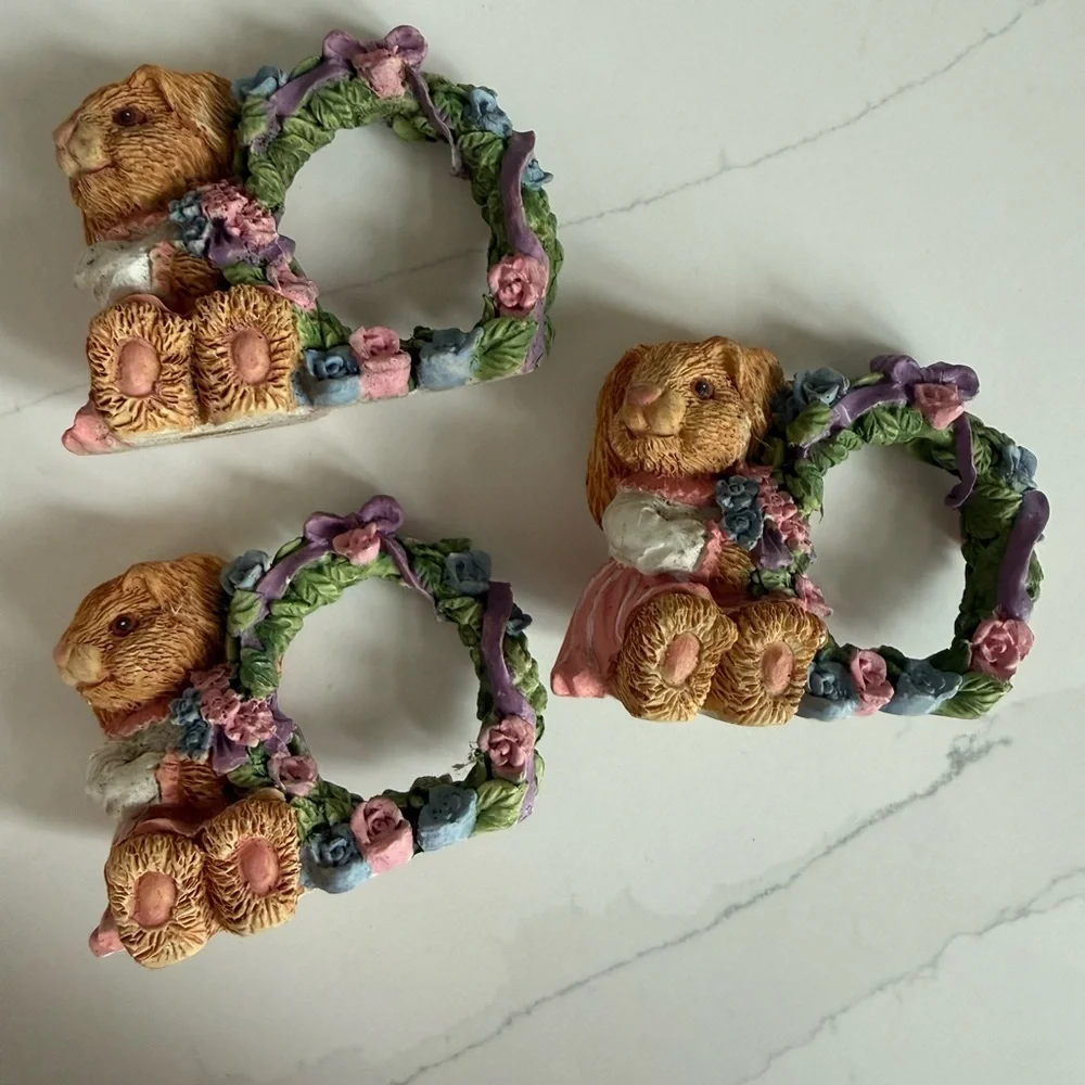 Vintage Easter napkin ring/holders set of three cottagecore floral country decor